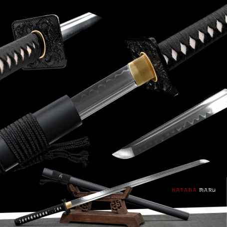 Katana Authentique Japonais en Acier T10 Trempé à l'Argile, Tranchant Rasoir, Peau de Raie Véritable