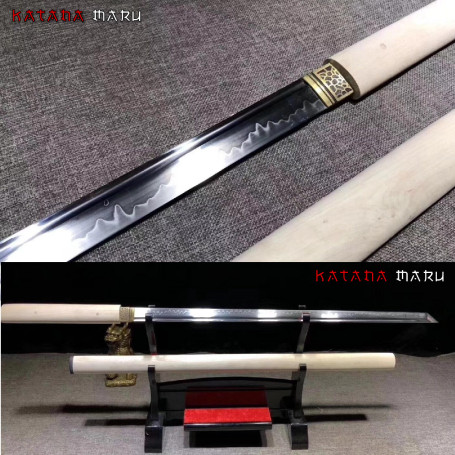 Katana Shirasaya Japonais Véritable, Lame en Acier T10, Tranchant Affûté, Full Tang